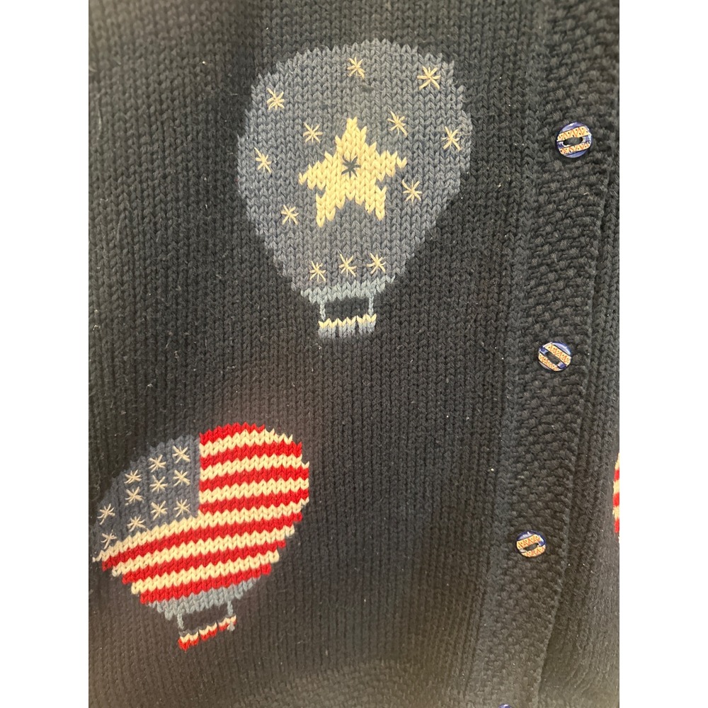 Vintage Patriotic Hot Air Balloon Cardigan Navy Cotton hand Knit Peru read - Picture 3 of 11